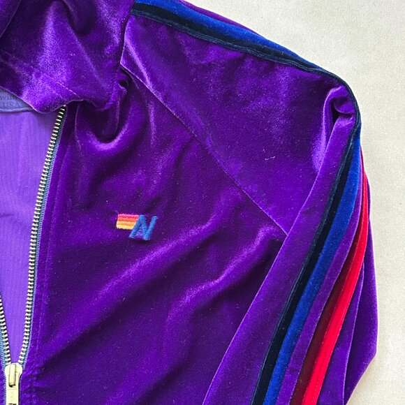 Aviator Nation Kids Classic Velour Purple Zip Up Hoodie Sweatshirt Size 14 - Picture 2 of 6